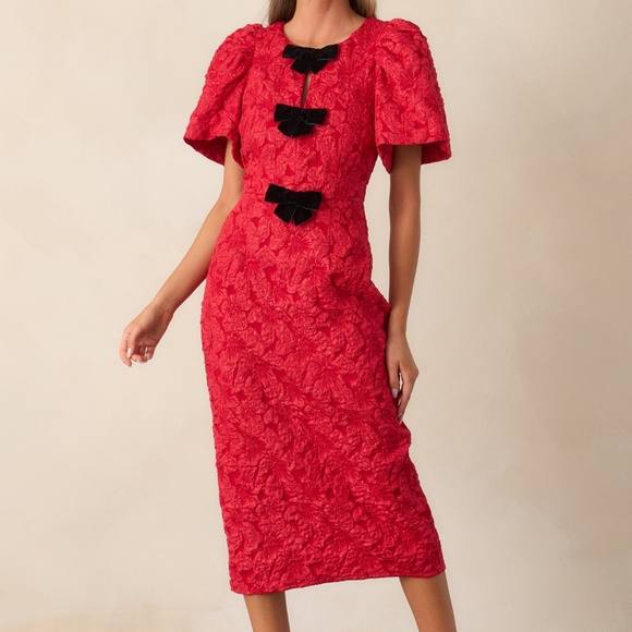 Red Dress Simple Times Red Jacquard Midi Dress Size MM / Red - Picture 1 of 3